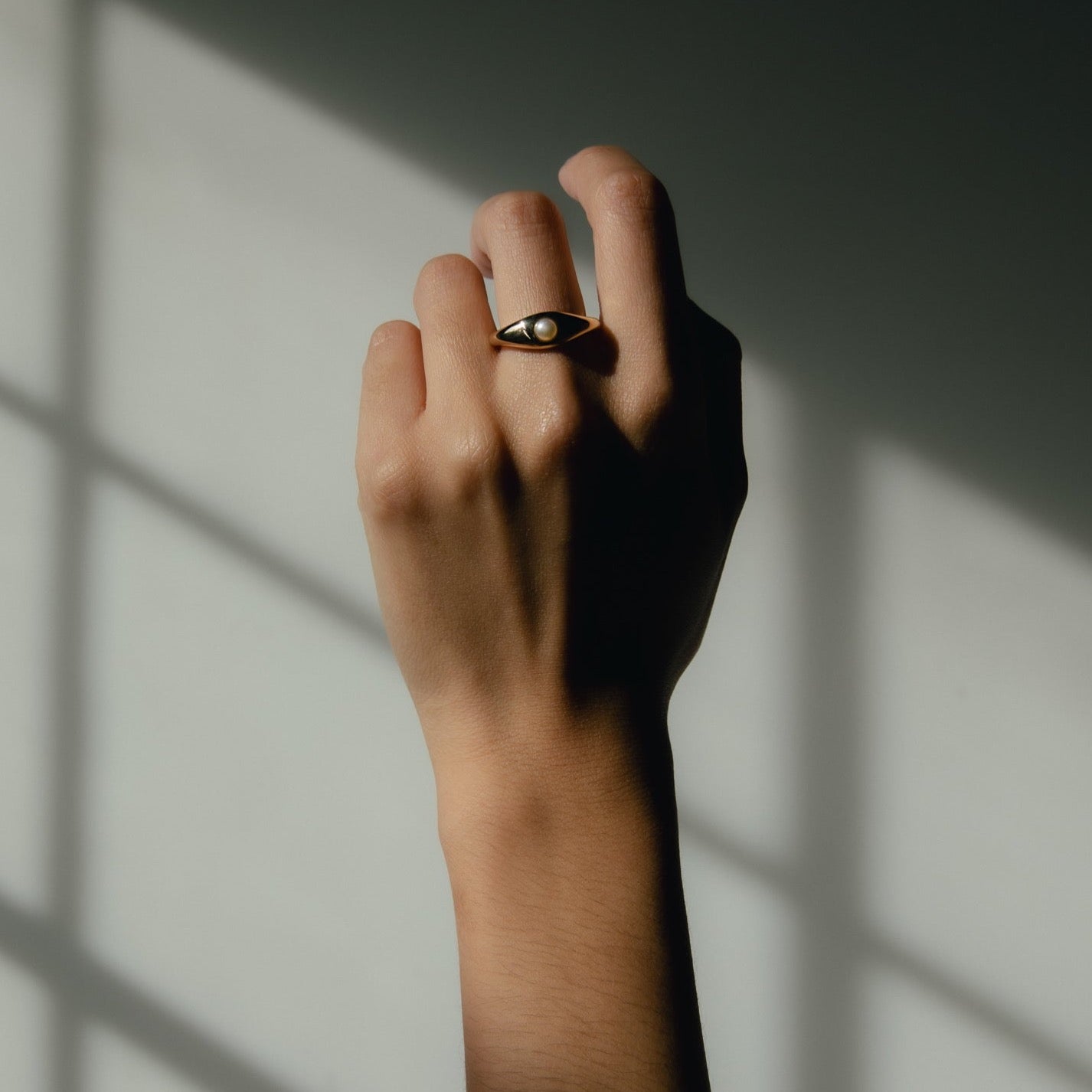 organic gold ring with pearl
