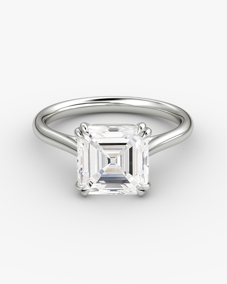 Platinum engagement ring with a princess cut style diamond 
