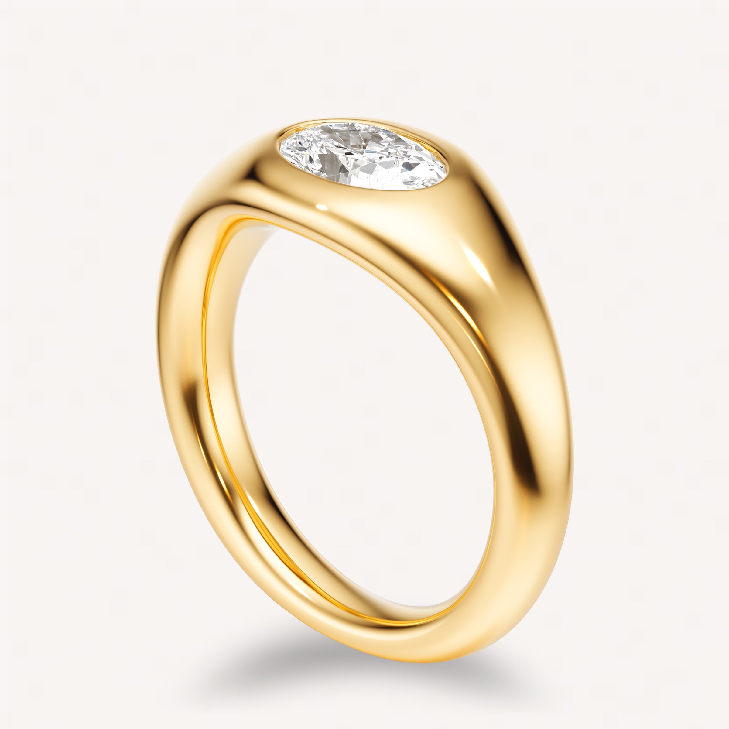 gold engagement ring with bezel set diamond 