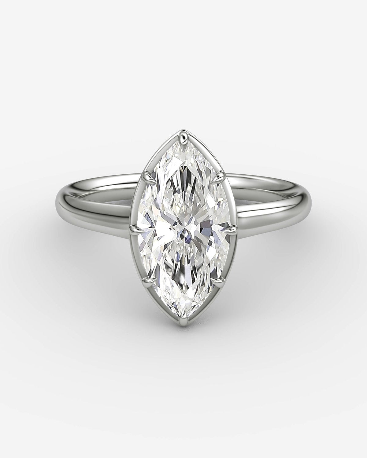 Platinum engagement ring with a marquise diamond