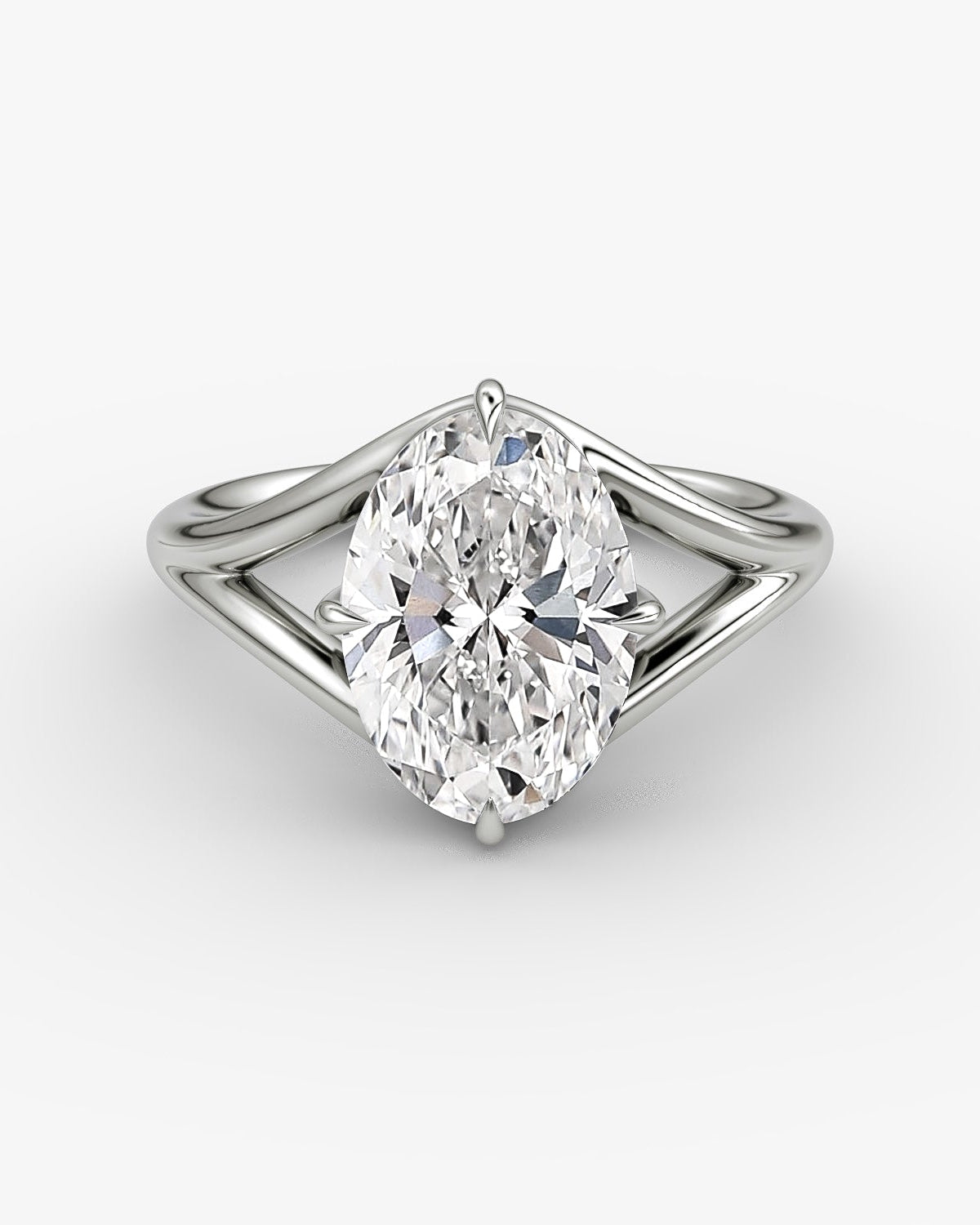White gold engagement ring with an oval diamond