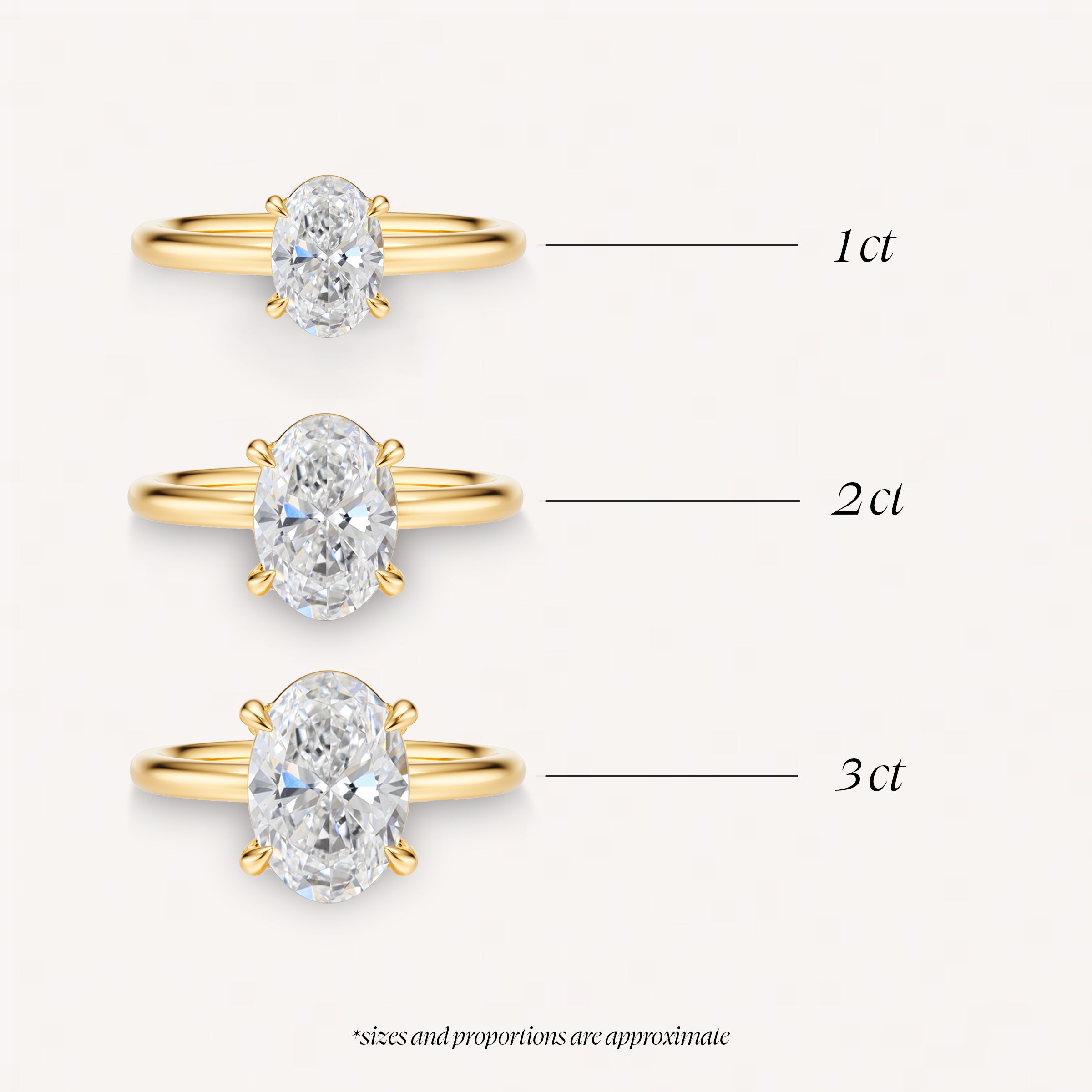 carat comparison oval cut diamond gold 